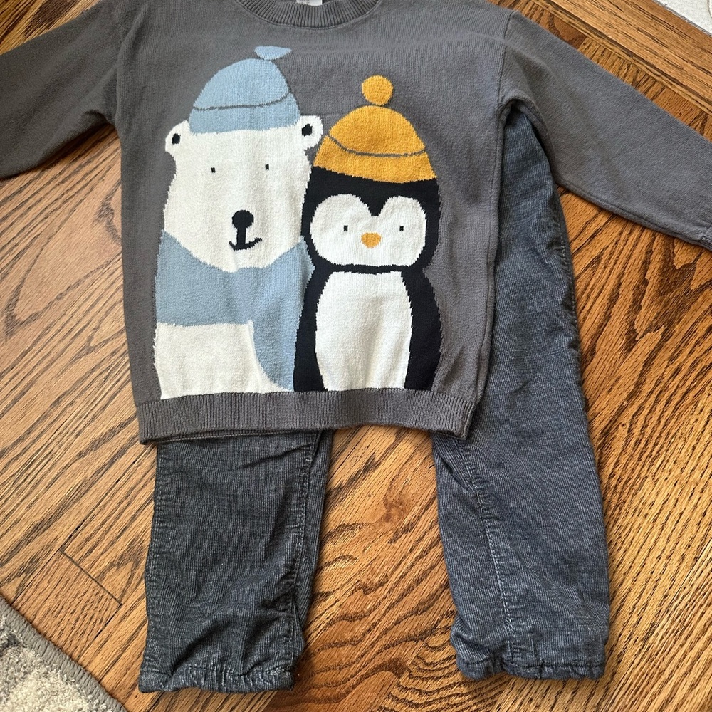 H&M Gray Kids Matching Set with Bear and Penguin